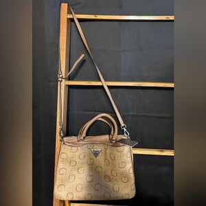 Guess Tan and Brown Logo Satchel Bag